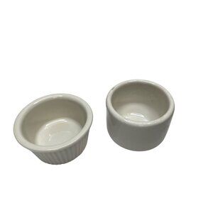 Set Of 2 Vintage  White Ceramic Fluted Ramekin Bowls 41f